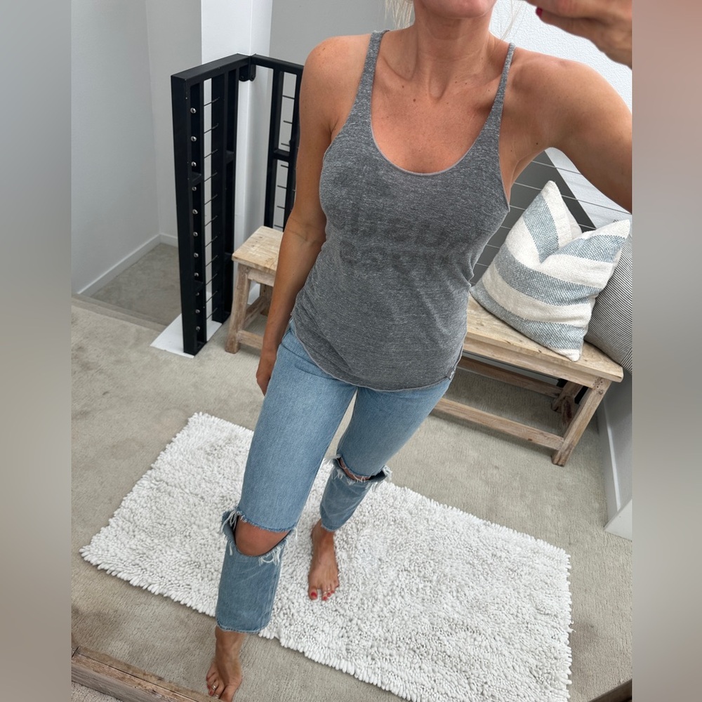 Gray Racerback Tank Top Womens Casual Basic Layering Workout Gym Minimal Size S